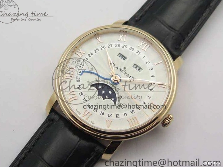 1228 Villeret 6654 RG Complicated Function OMF 1:1 Best Edition White Texture Dial On Leather Strap A Bright 8105